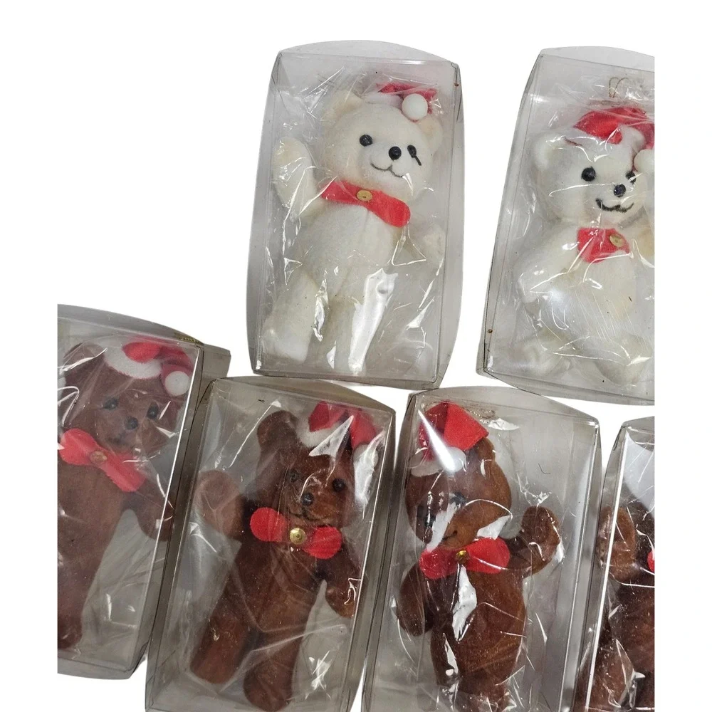 Lot of 15‎ Vtg Style Flocked Teddy Bear Christmas Ornaments Individually Boxed